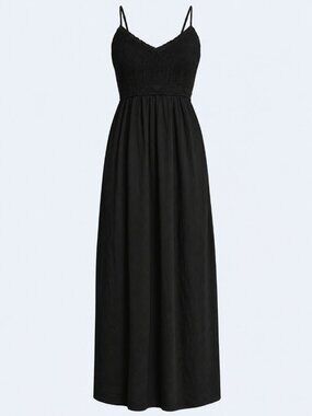 100% COTTON SZ L (12-14) Crochet Bodice Maxi Dress, Black